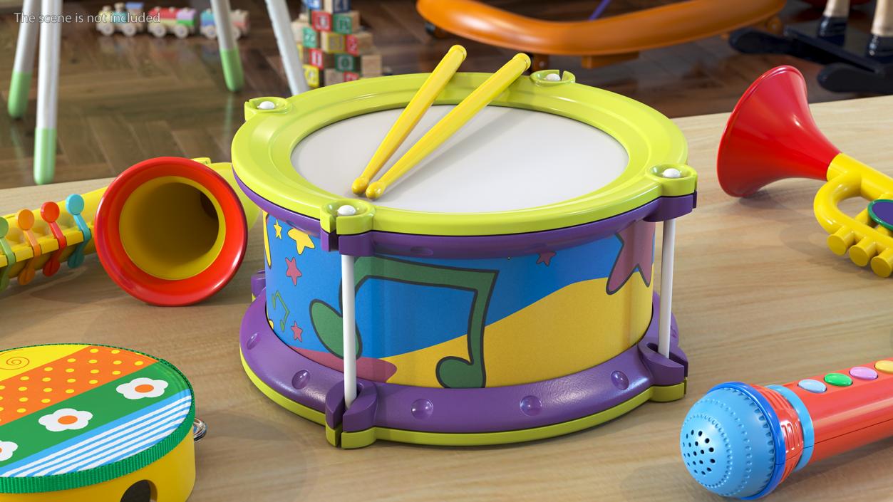 Toy Drum with Drumsticks 3D model