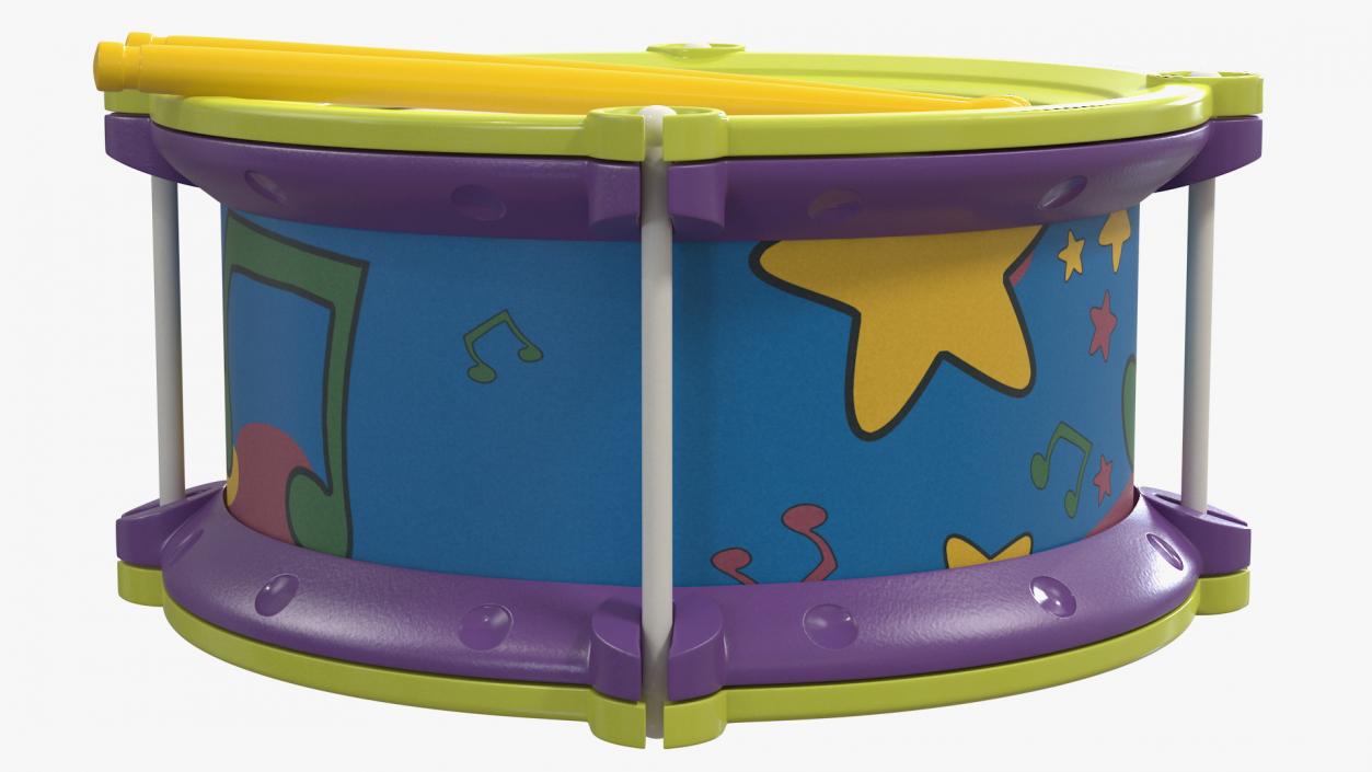 Toy Drum with Drumsticks 3D model