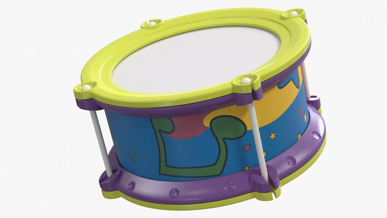 Toy Drum with Drumsticks 3D model