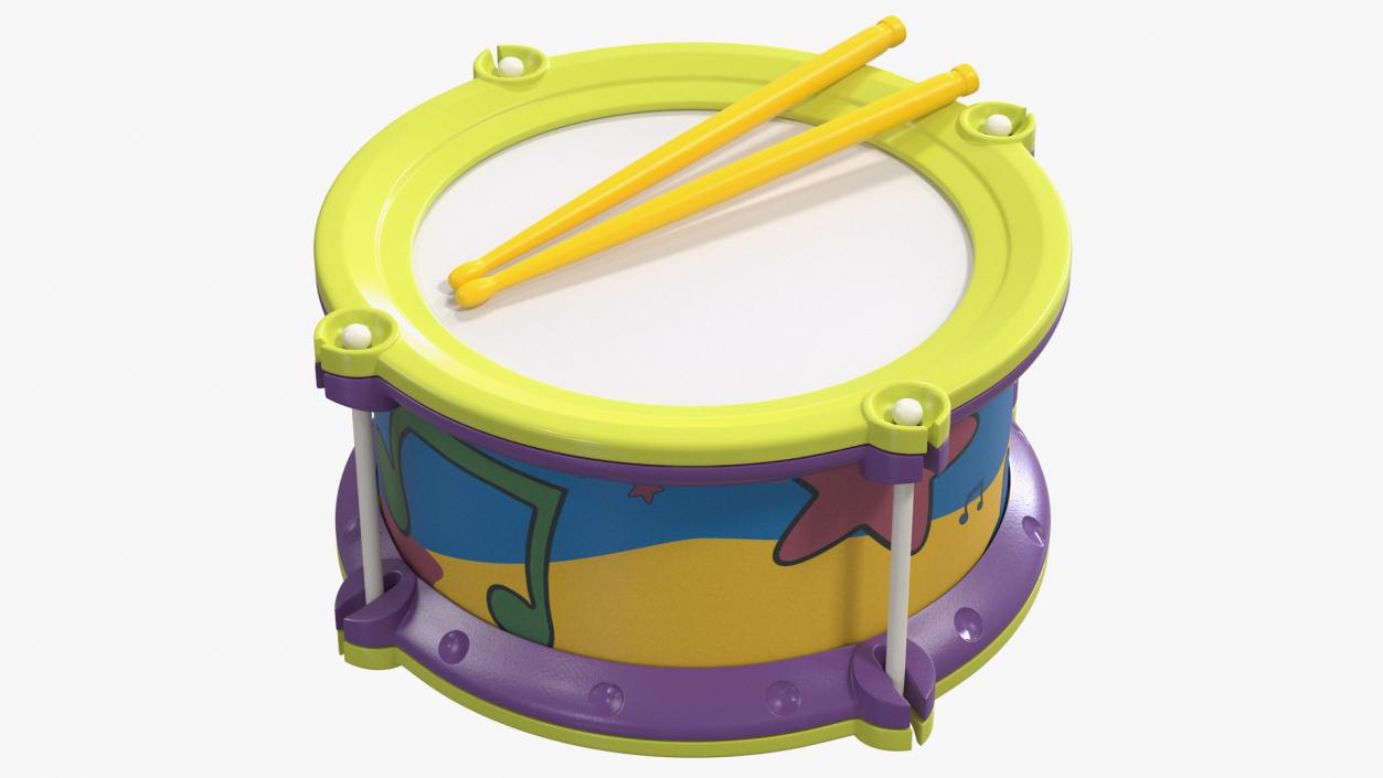 Toy Drum with Drumsticks 3D model