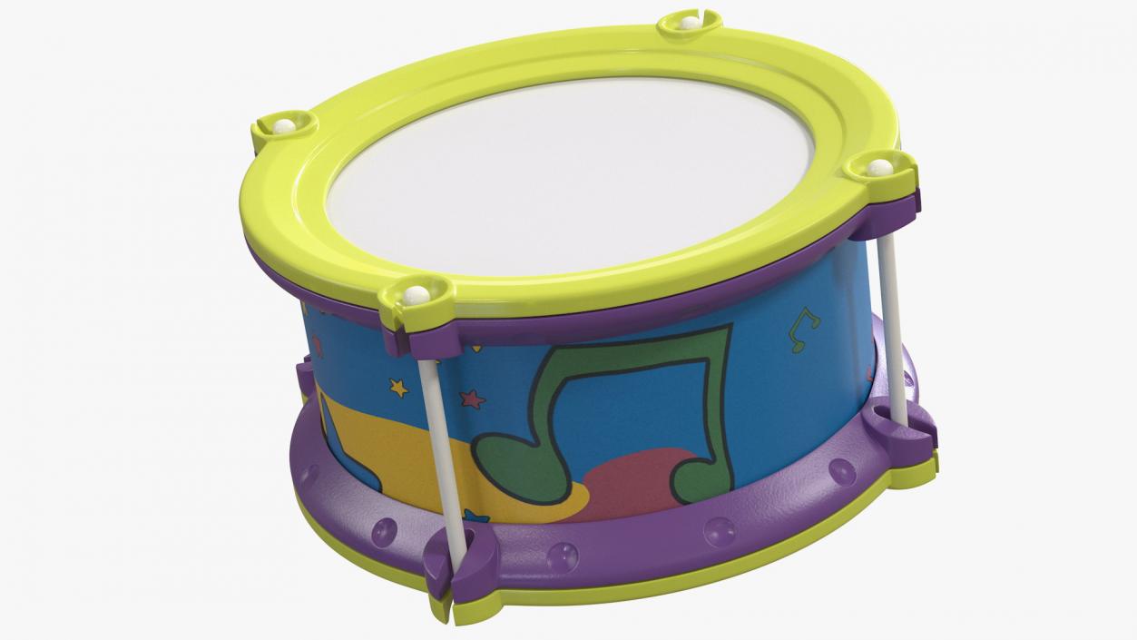 Toy Drum with Drumsticks 3D model