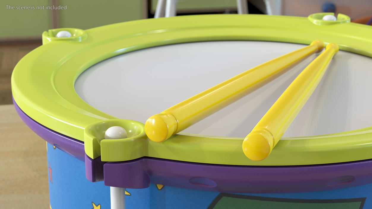 Toy Drum with Drumsticks 3D model