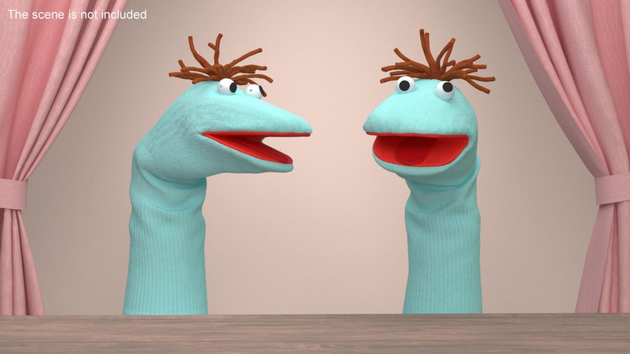 3D model Sock Puppet Character Blue Boy Smiling Pose 2