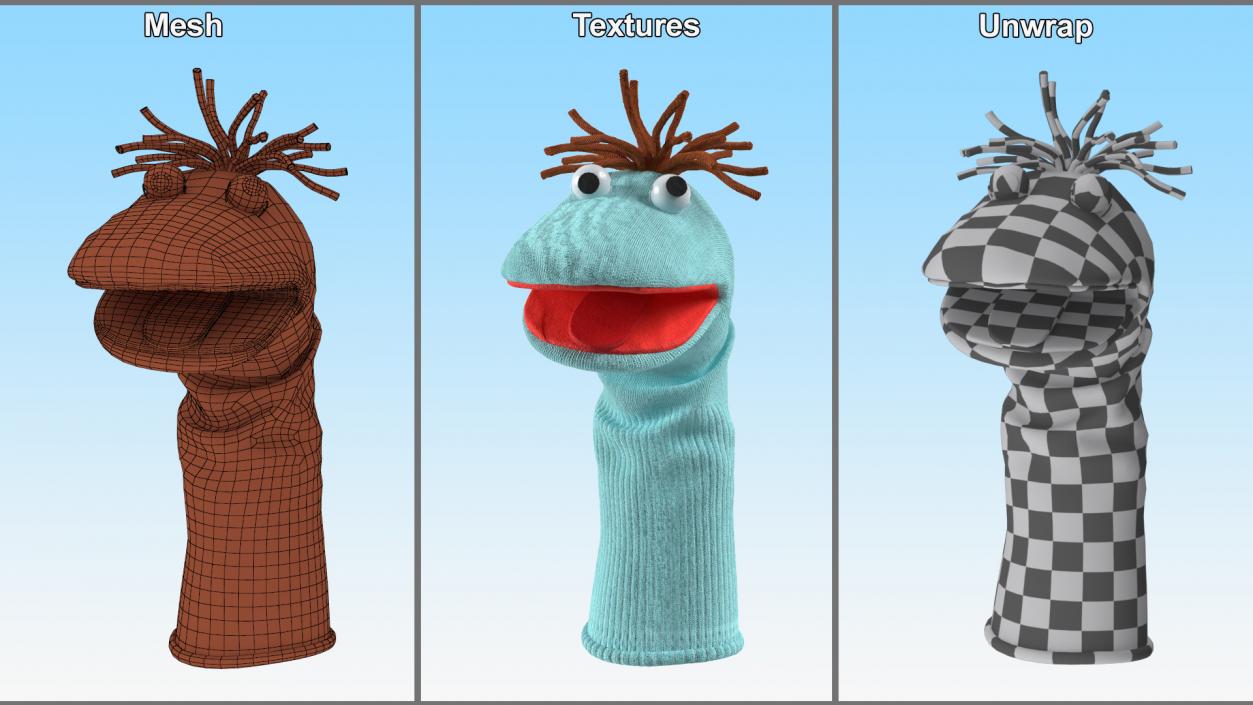 3D model Sock Puppet Character Blue Boy Smiling Pose 2