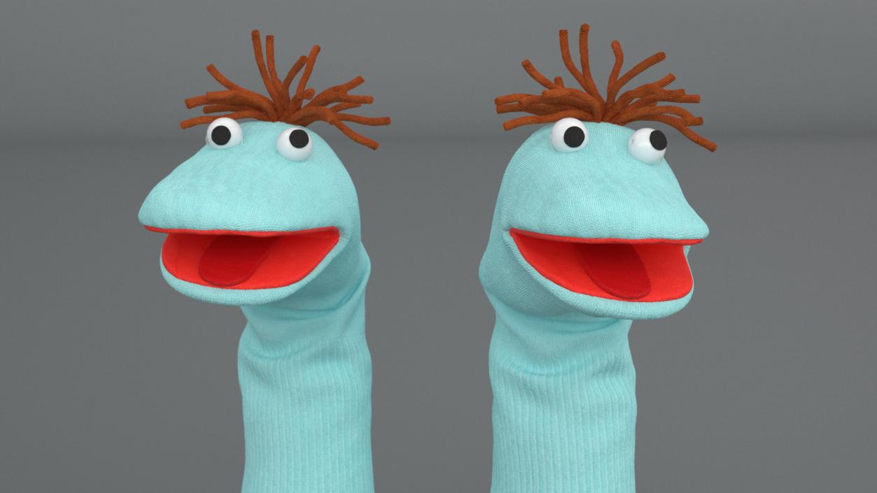 3D model Sock Puppet Character Blue Boy Smiling Pose 2