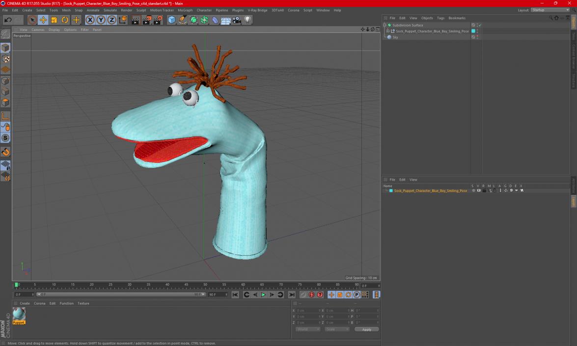 3D model Sock Puppet Character Blue Boy Smiling Pose 2