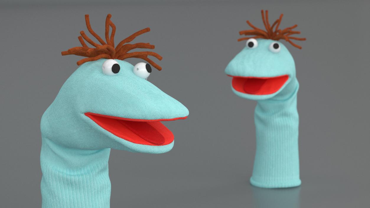 3D model Sock Puppet Character Blue Boy Smiling Pose 2