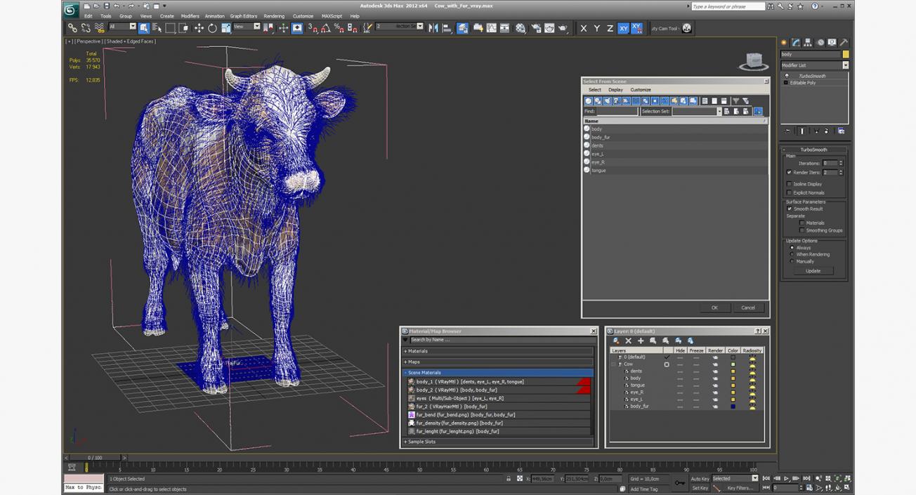 Cow with Fur 3D