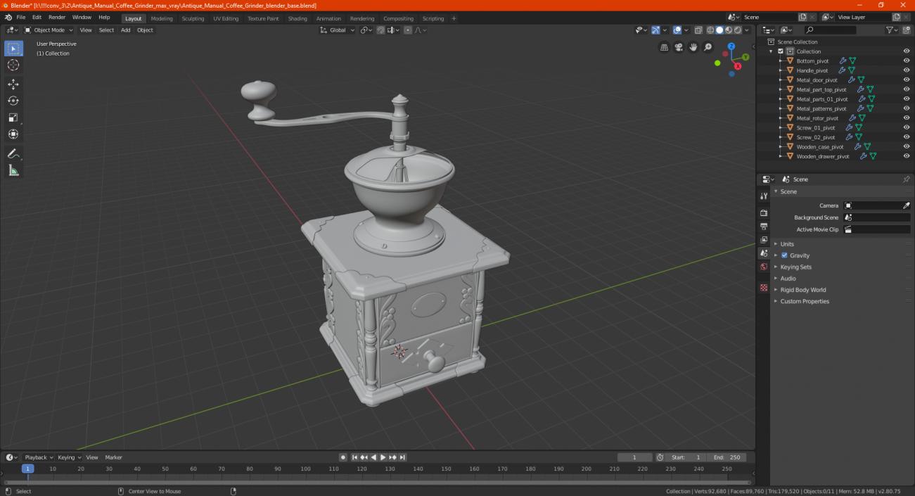 Antique Manual Coffee Grinder 3D model