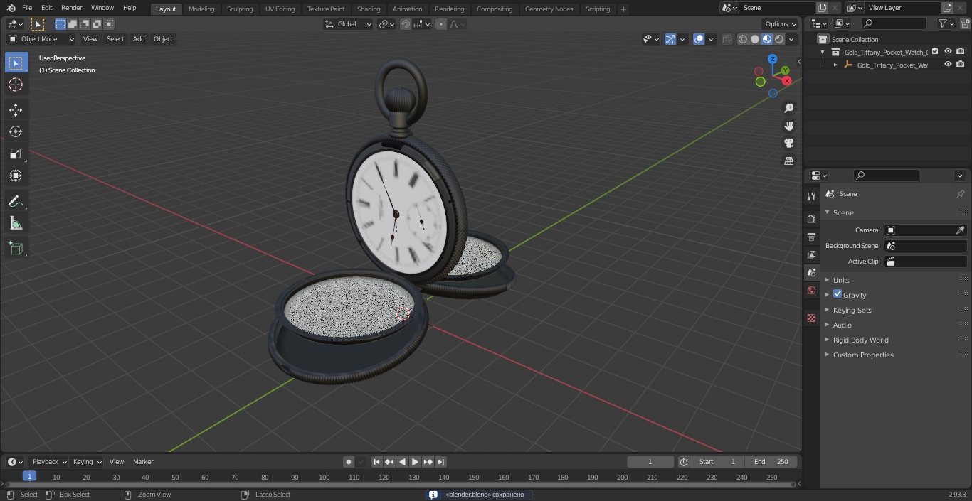 3D model Gold Tiffany Pocket Watch Open