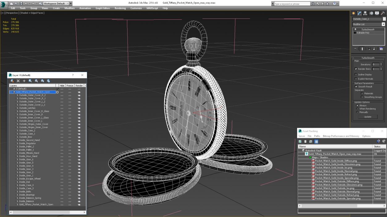 3D model Gold Tiffany Pocket Watch Open