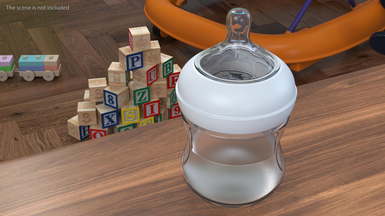 Baby Bottle with Milk and Nipple 3D