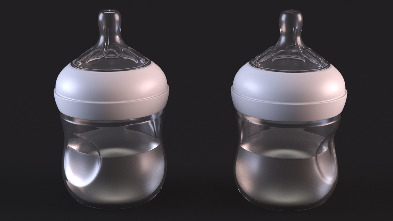 Baby Bottle with Milk and Nipple 3D