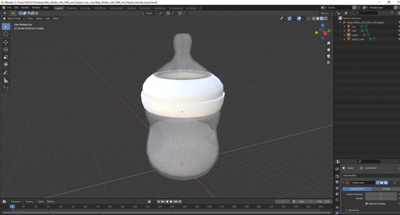 Baby Bottle with Milk and Nipple 3D