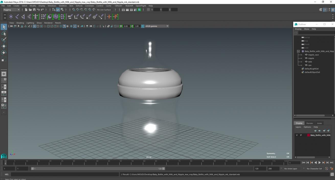 Baby Bottle with Milk and Nipple 3D