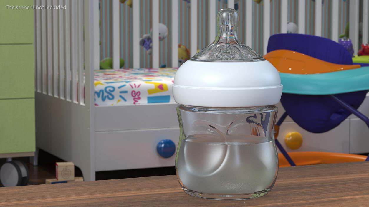 Baby Bottle with Milk and Nipple 3D