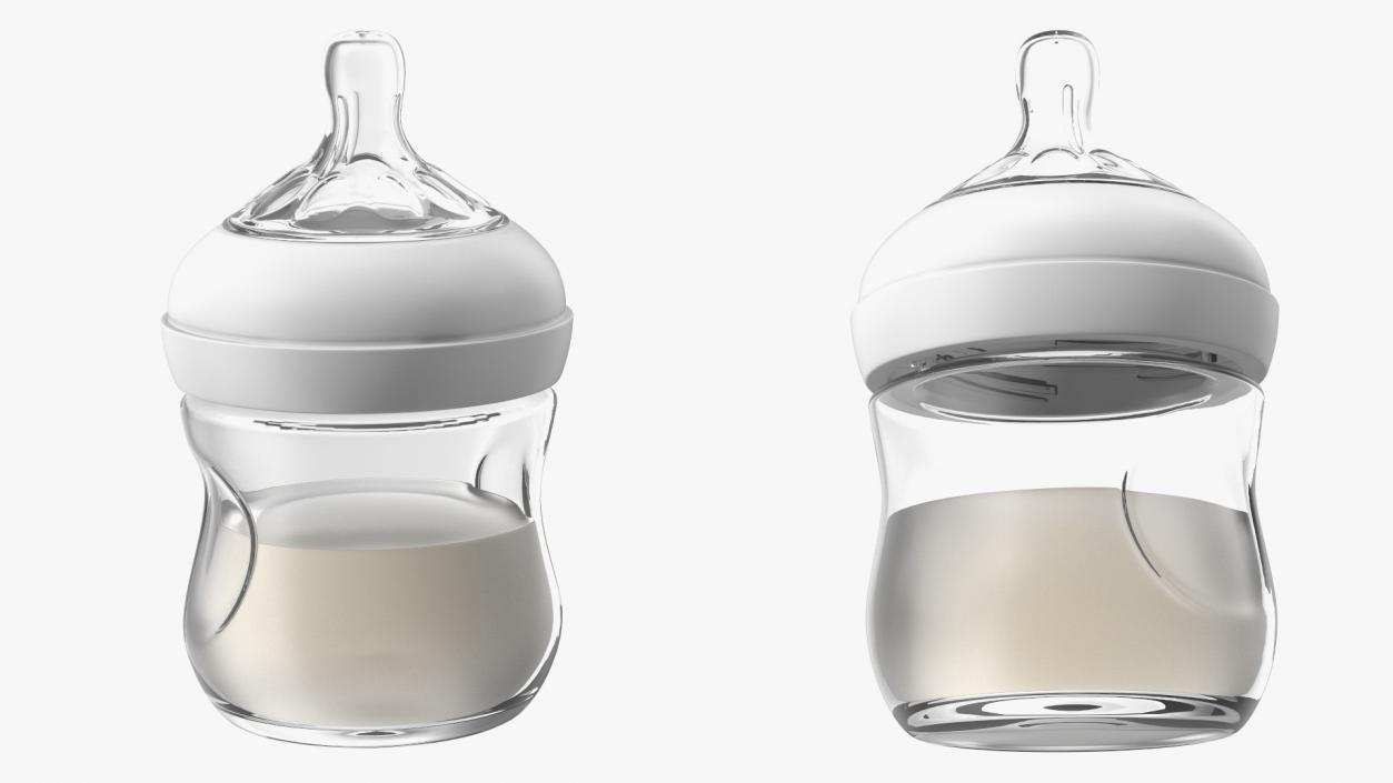 Baby Bottle with Milk and Nipple 3D