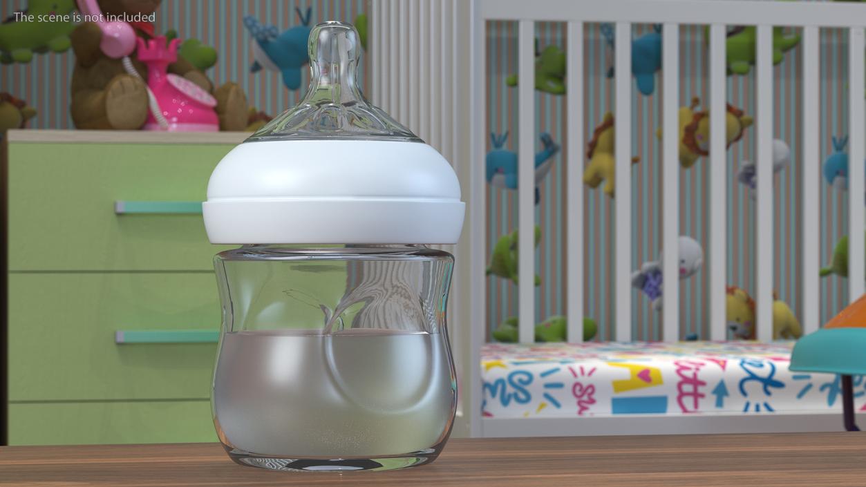 Baby Bottle with Milk and Nipple 3D