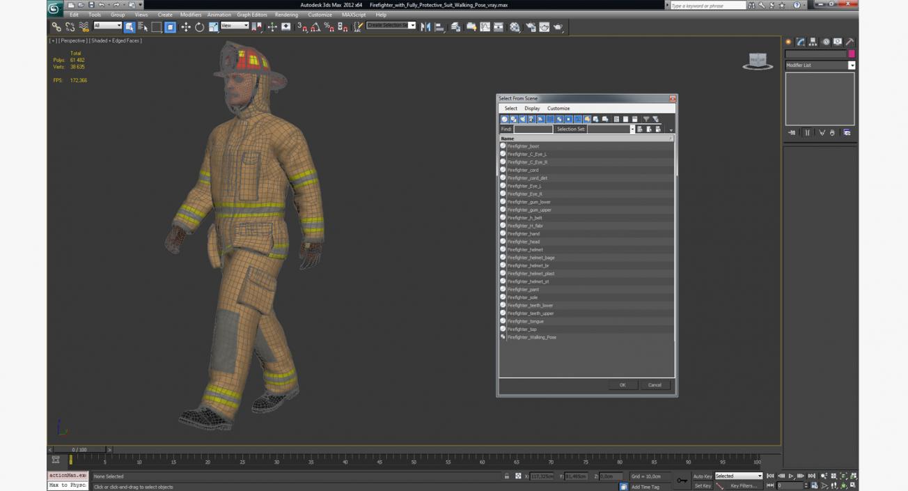 3D Firefighter with Fully Protective Suit Walking