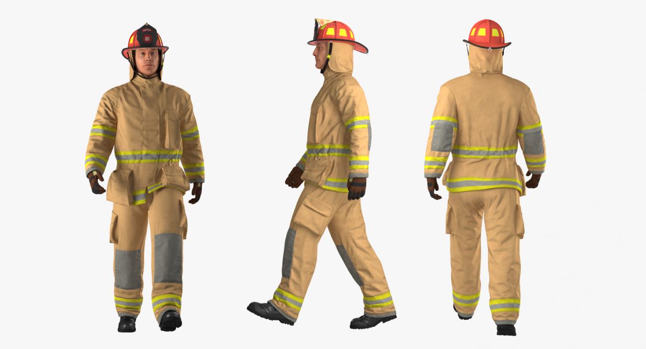 3D Firefighter with Fully Protective Suit Walking