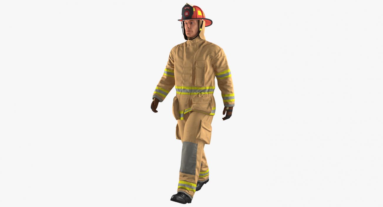 3D Firefighter with Fully Protective Suit Walking