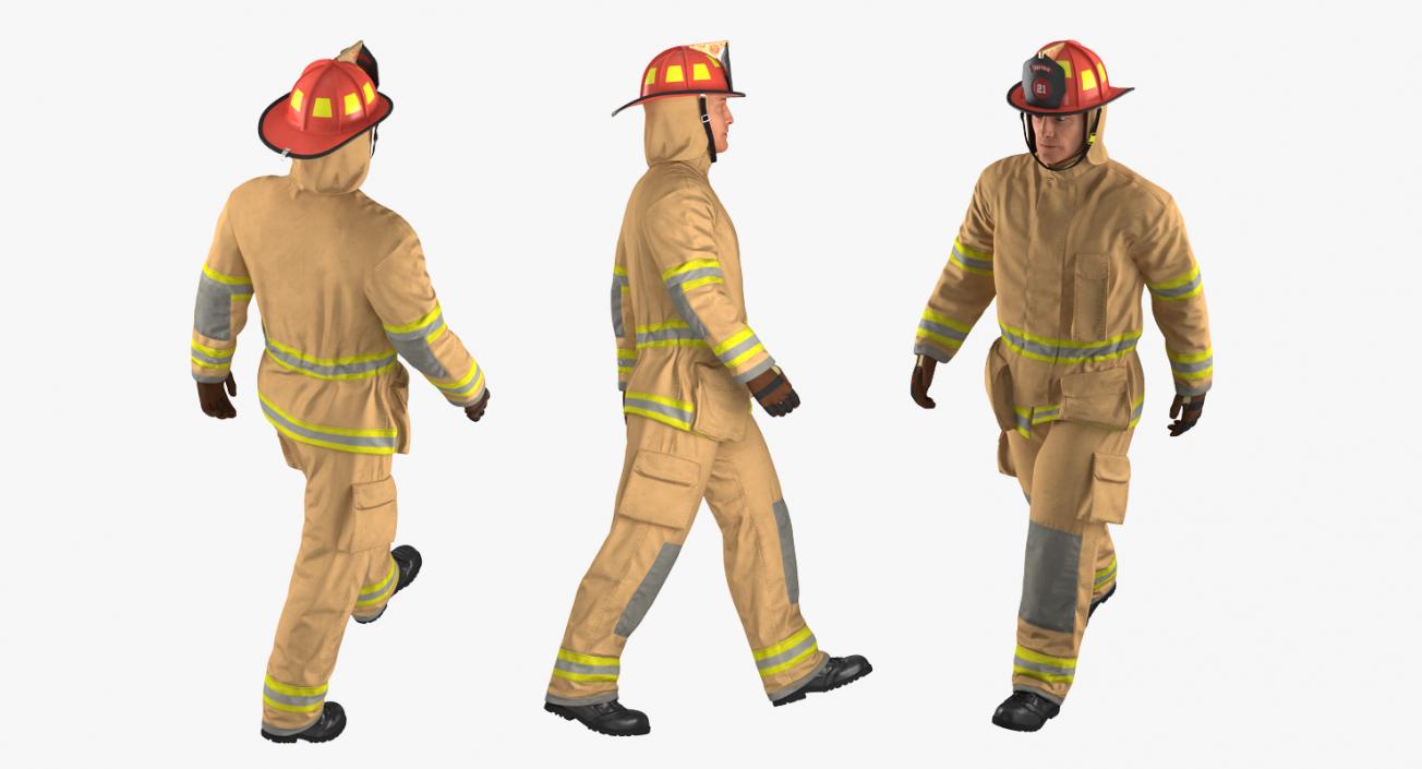 3D Firefighter with Fully Protective Suit Walking