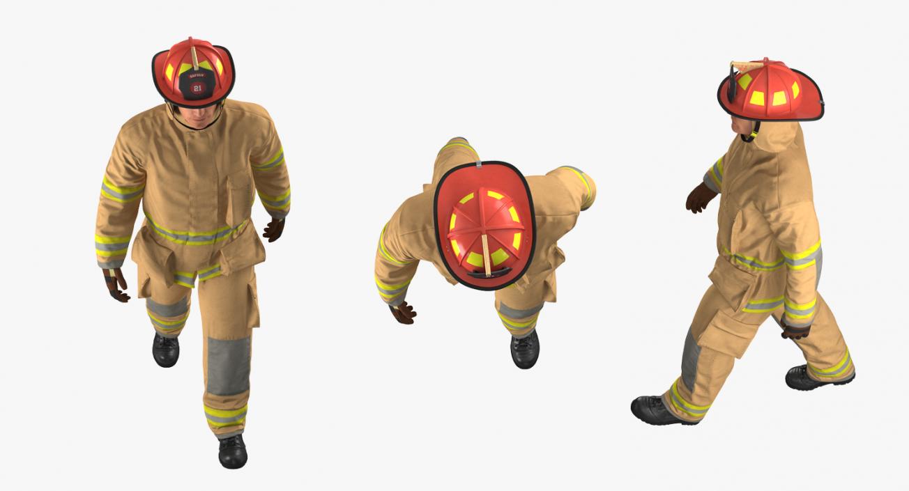 3D Firefighter with Fully Protective Suit Walking