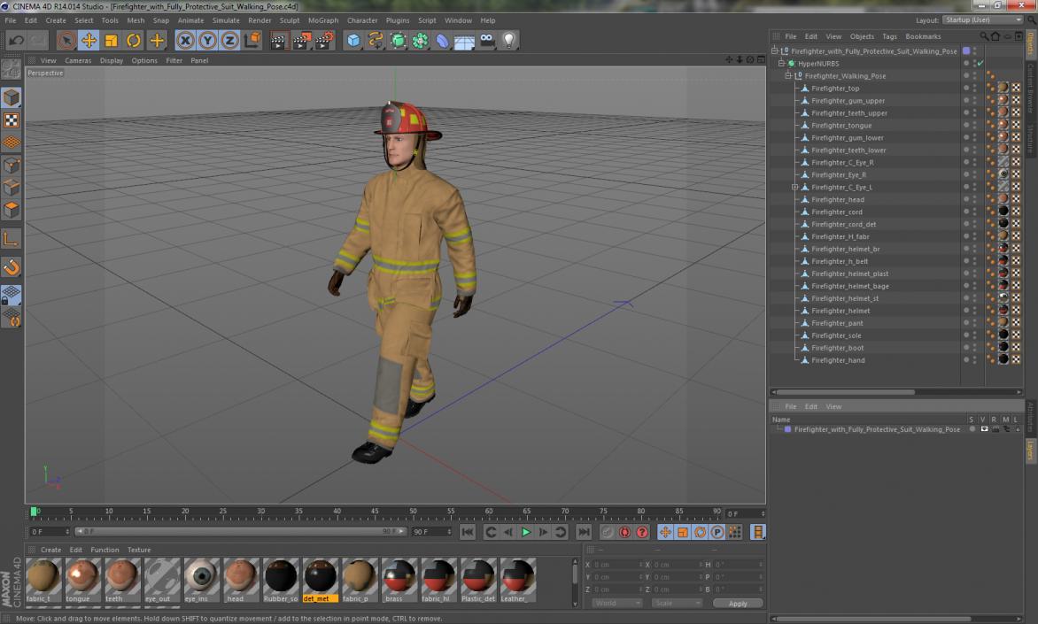 3D Firefighter with Fully Protective Suit Walking