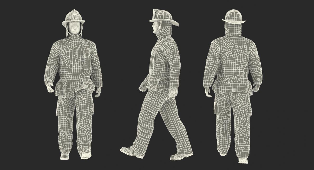 3D Firefighter with Fully Protective Suit Walking