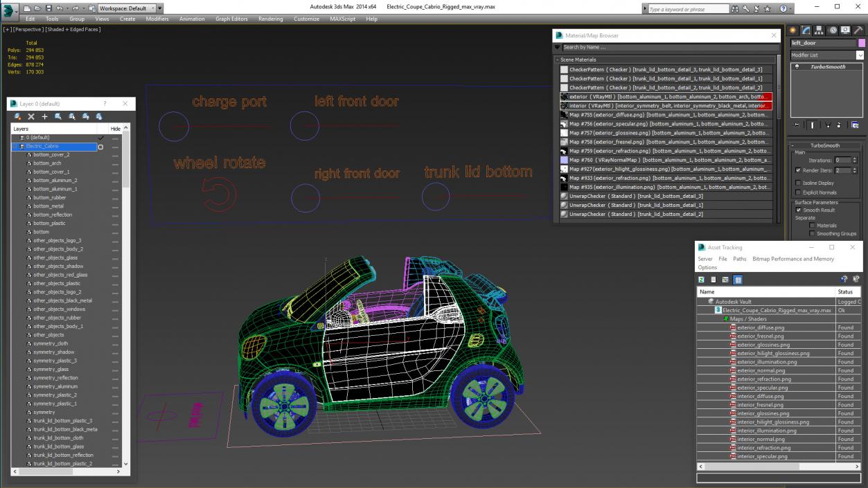 3D Electric Coupe Cabrio Rigged model