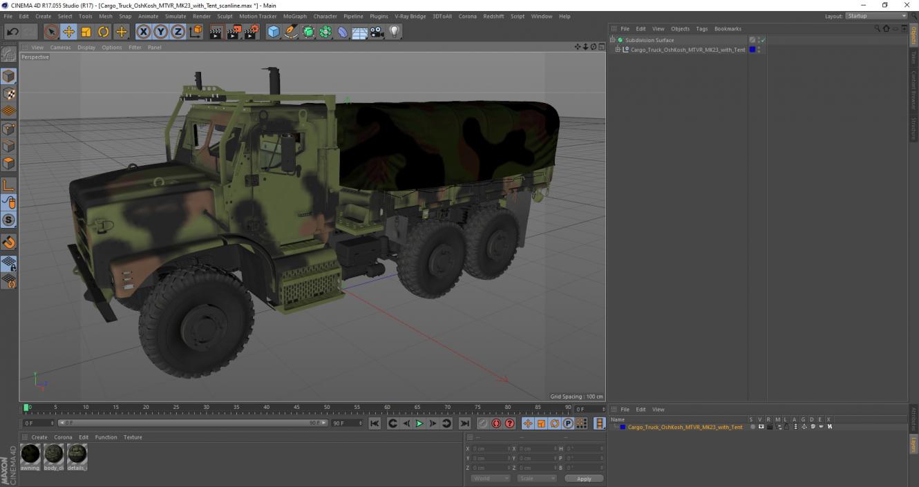 Cargo Truck OshKosh MTVR MK23 with Tent 3D model