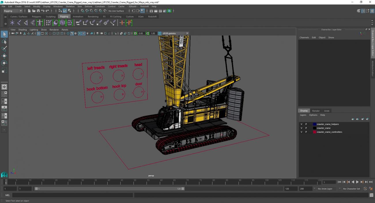 3D model Liebherr LR1250 Crawler Crane Rigged for Maya