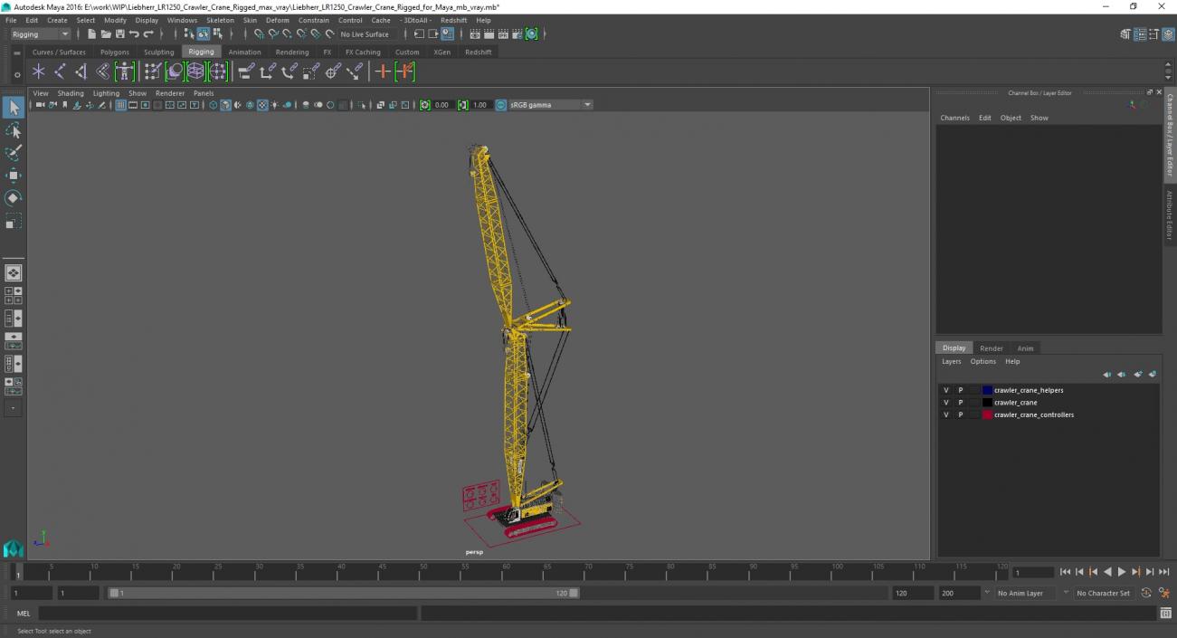 3D model Liebherr LR1250 Crawler Crane Rigged for Maya