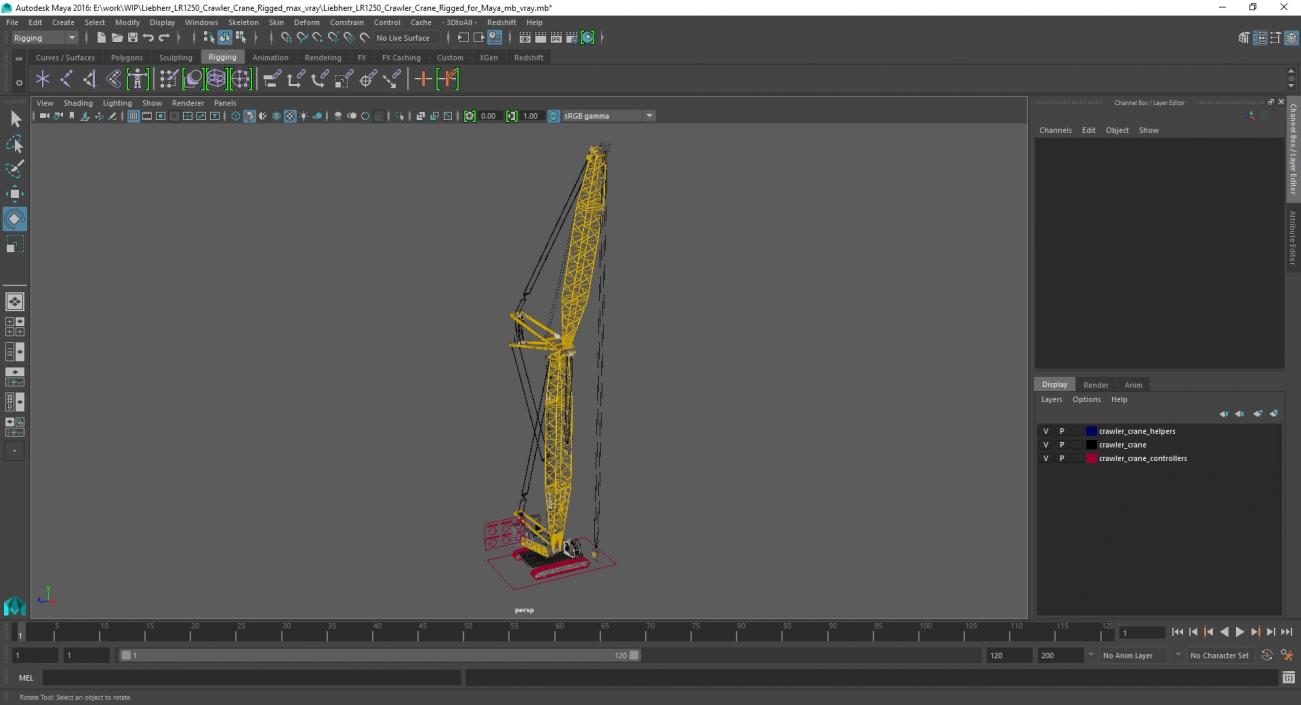 3D model Liebherr LR1250 Crawler Crane Rigged for Maya