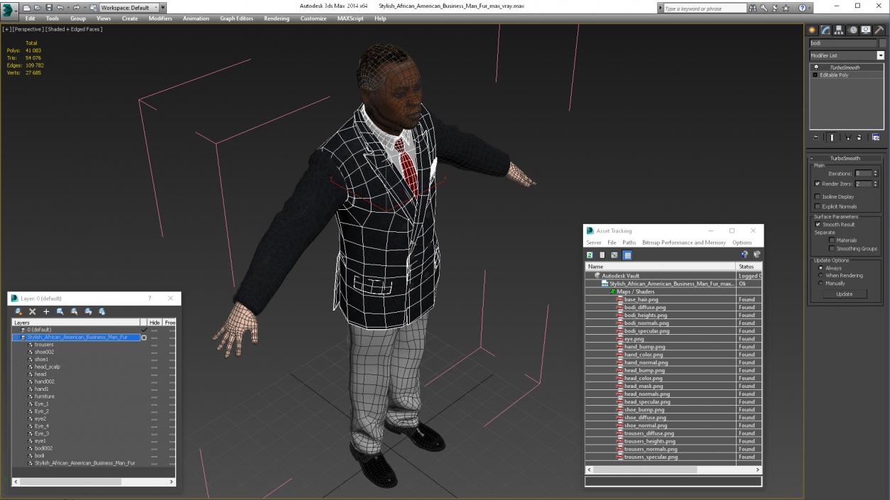 3D Stylish African American Business Man Fur