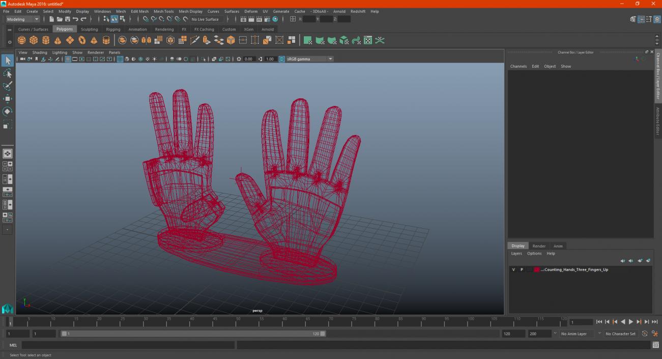 3D Counting Hands Three Fingers Up