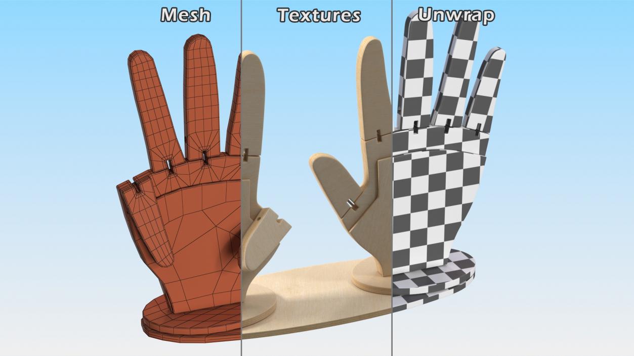 3D Counting Hands Three Fingers Up