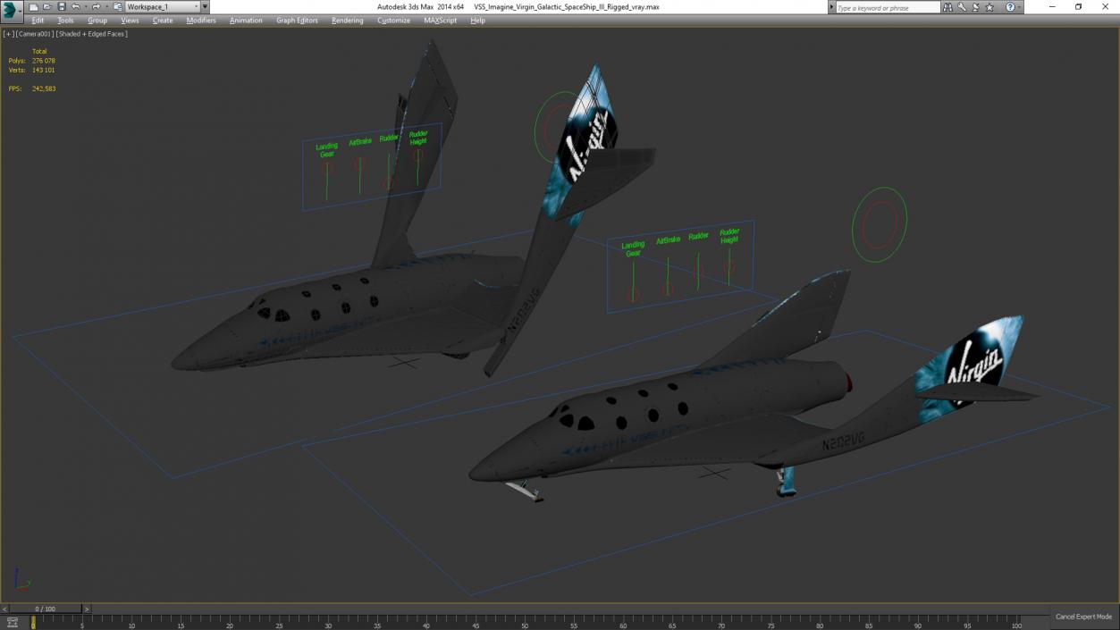 3D VSS Imagine Virgin Galactic SpaceShip III Rigged model