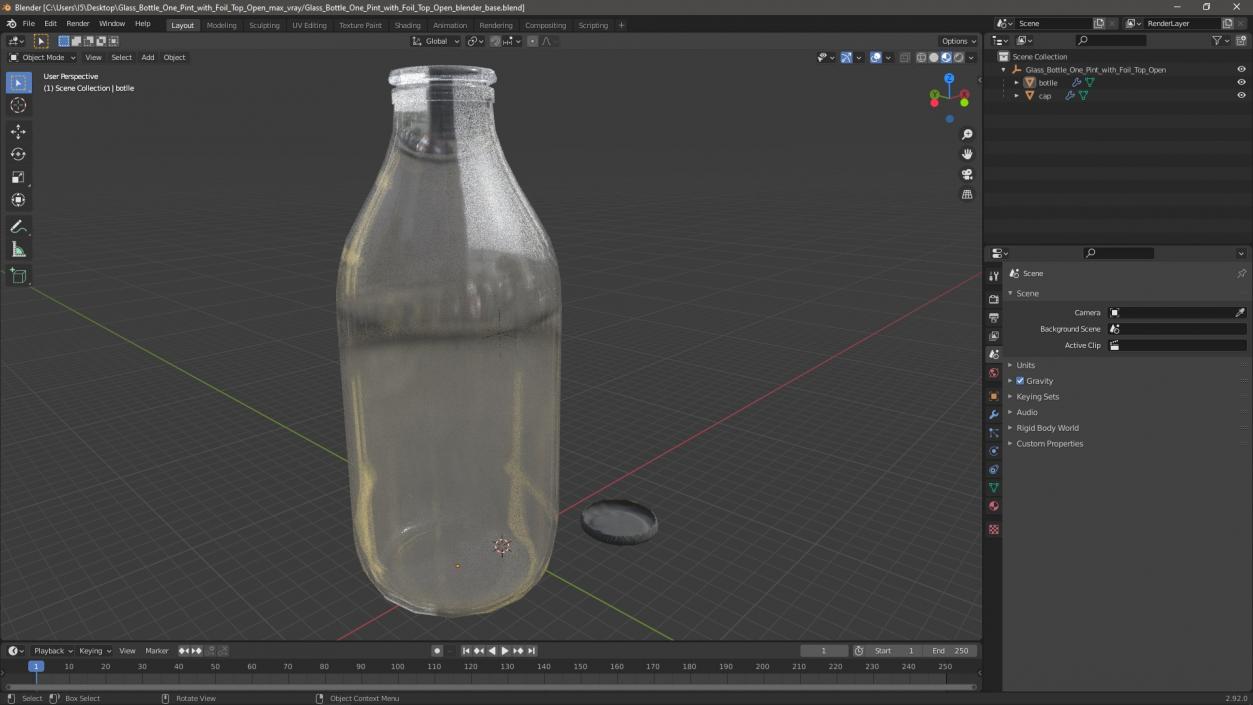 3D model Glass Bottle One Pint with Foil Top Open