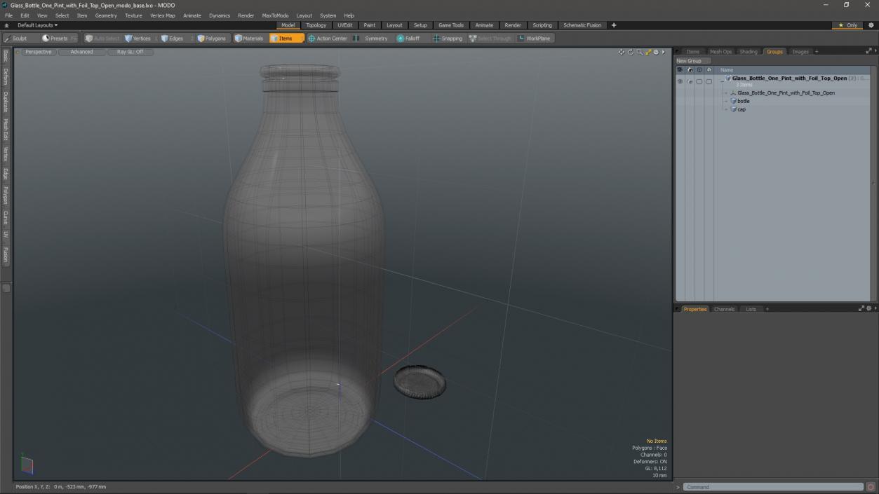 3D model Glass Bottle One Pint with Foil Top Open