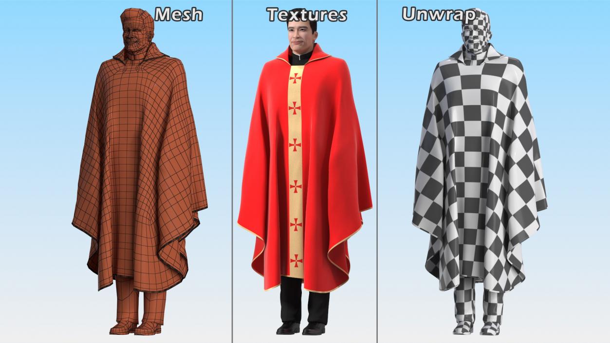 3D Clergyman with Liturgical Vestment Red Robe model