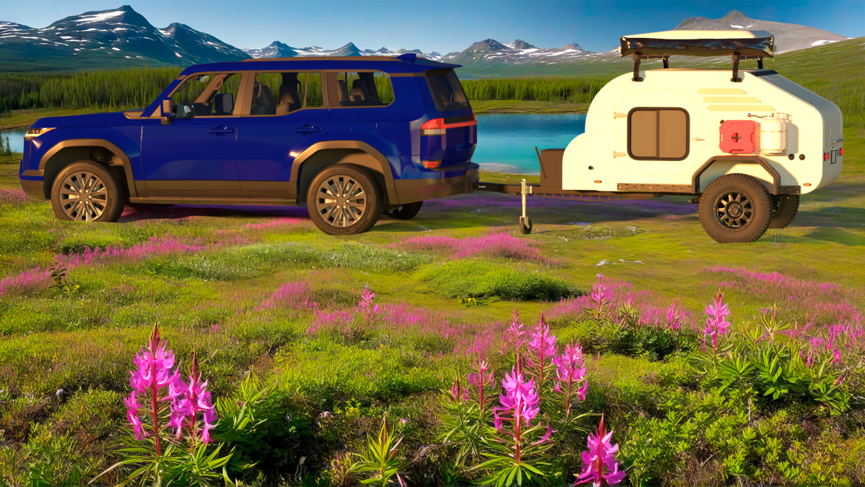 3D Modern SUV with Camping Trailer