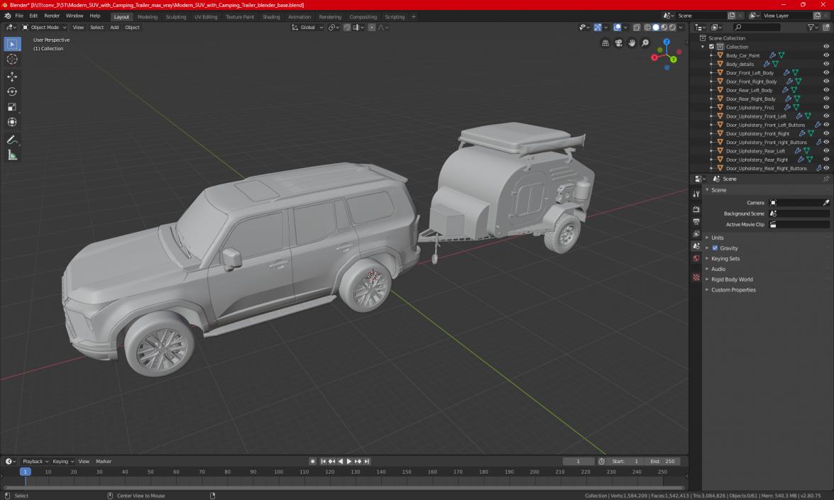 3D Modern SUV with Camping Trailer