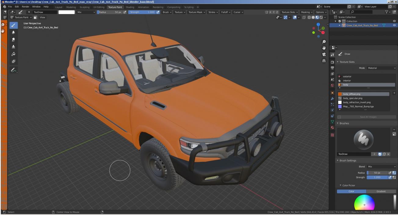 3D model Crew Cab 4x4 Truck No Bed