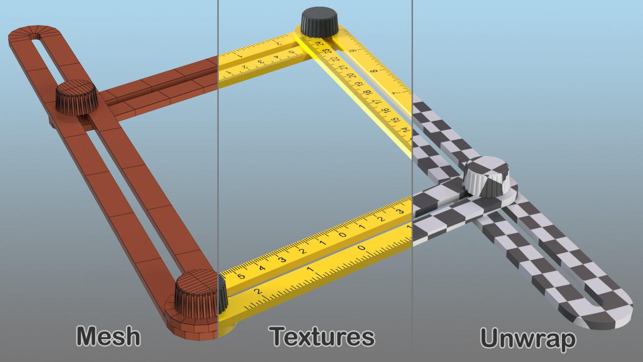 3D model Adjustable Four Sided Folding Measuring Ruler