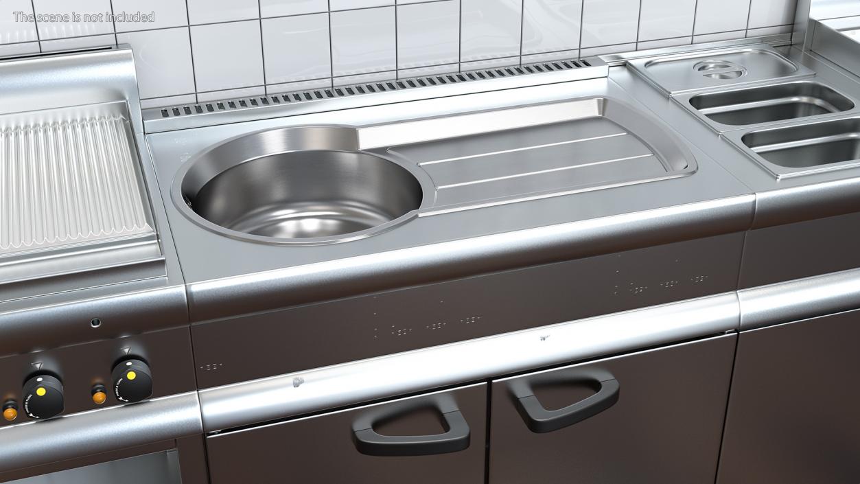 3D model Stainless Steel Kitchen Sink with Recessed Drainer