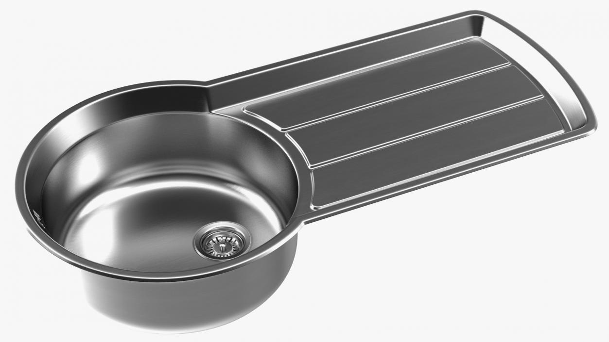 3D model Stainless Steel Kitchen Sink with Recessed Drainer