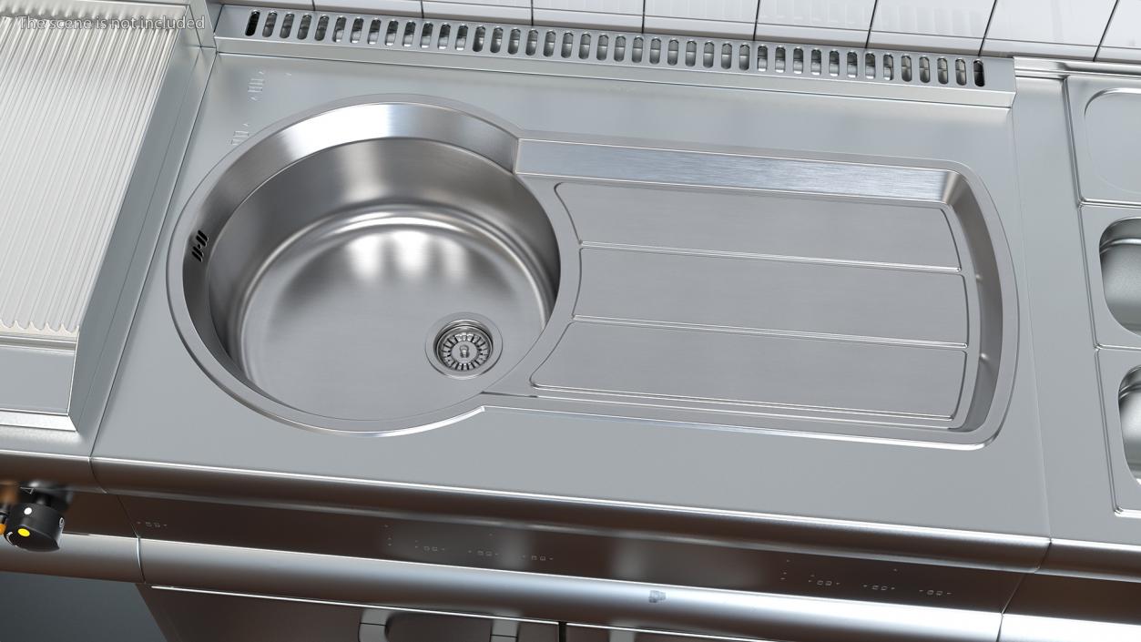 3D model Stainless Steel Kitchen Sink with Recessed Drainer