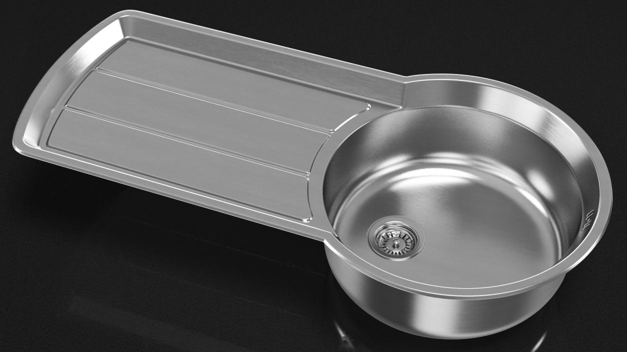 3D model Stainless Steel Kitchen Sink with Recessed Drainer