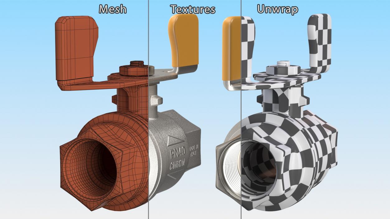 3D model Silver Ball Valve with Union Butterfly Handle